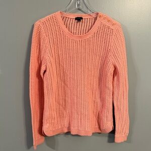Talbots Open Knit Button Shoulder Sweater Size Large Lambswool Peach Coral